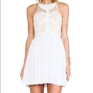 NWT Bless’ed white mini dress leather detail